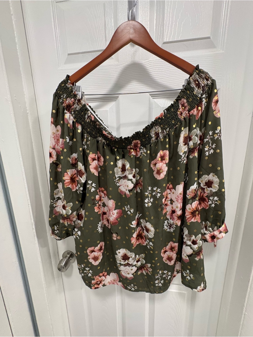 J for Justify Olive Green Off-Shoulder Floral Blouse
